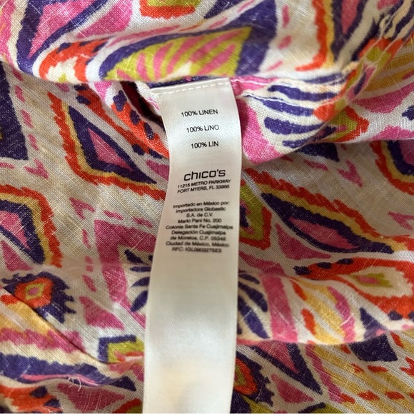 Chico's | 100% Linen Multicolor Geometric Print Button Down Shirt - Picture 8 of 12